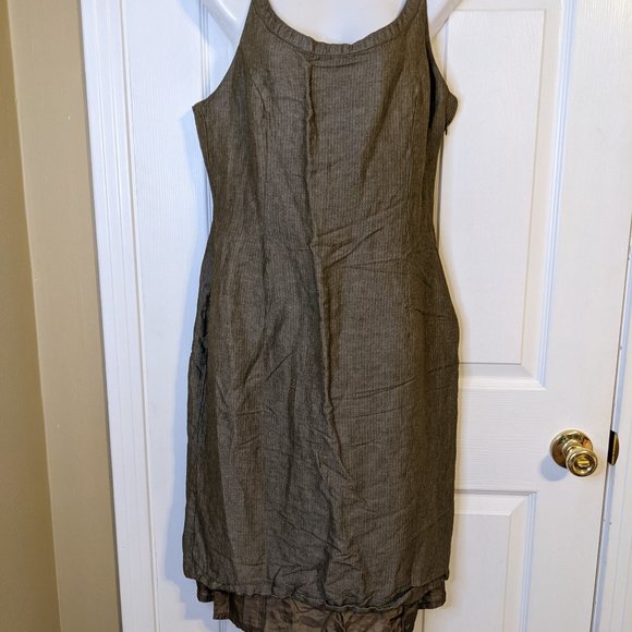 United Colors of Benneton Sleeveless Army Green Herringbone Midi Dress - size L